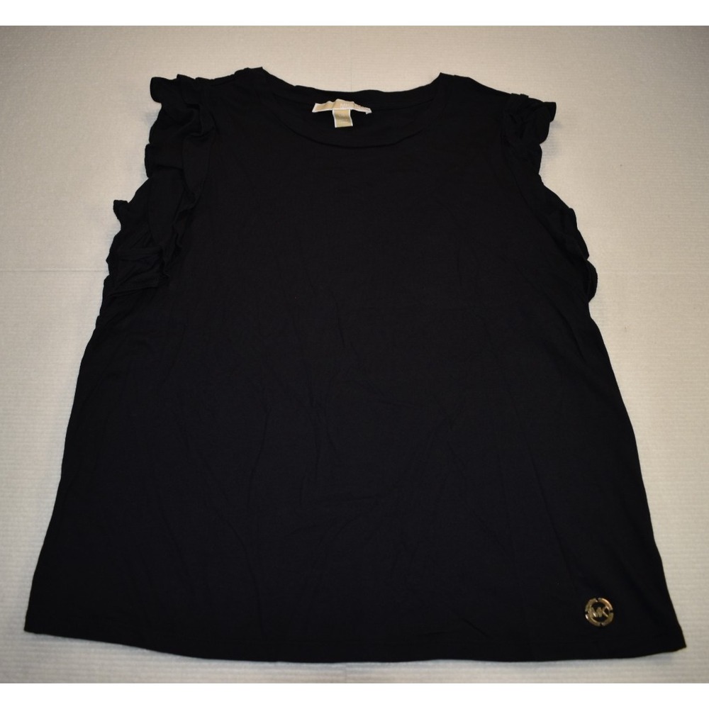 Michael Kors Black Ruffle-Trim Sleeveless Tank Size Large